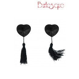 Nipple Evans Coeur Noir à Pompon et Mini Strass Réutilisable