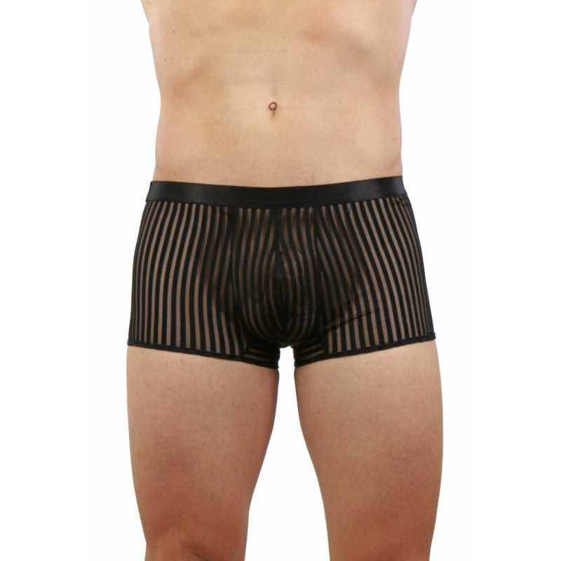 Prestaloveshop Boxer Homme Rayé Micro Résille Transparente Et
