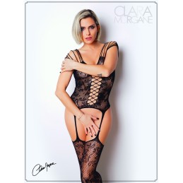 Prestaloveshop Bodystocking Résille Florale Effet Guêpière et