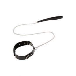 Collier Rivets Et Laisse Chaine-Simili Cuir Noir