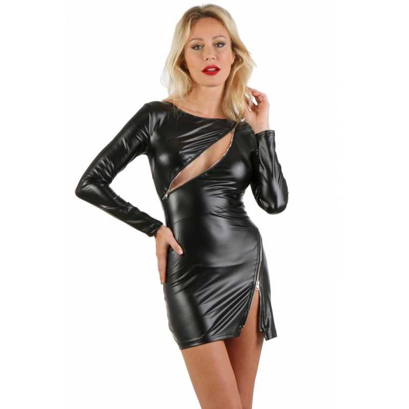 Prestaloveshop Robe Noir Glamour Wetlook Zip Sexy Prestaloveshop Robe Noir Glamour Wetlook Zip Sexy