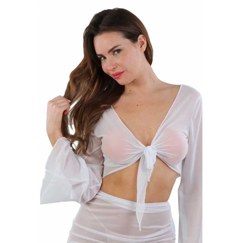 Prestaloveshop Top voile transparent nouer devant manches Prestaloveshop Top voile transparent nouer devant manches