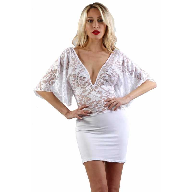 Prestaloveshop Robe blanche haut dentelle Prestaloveshop Robe blanche haut dentelle