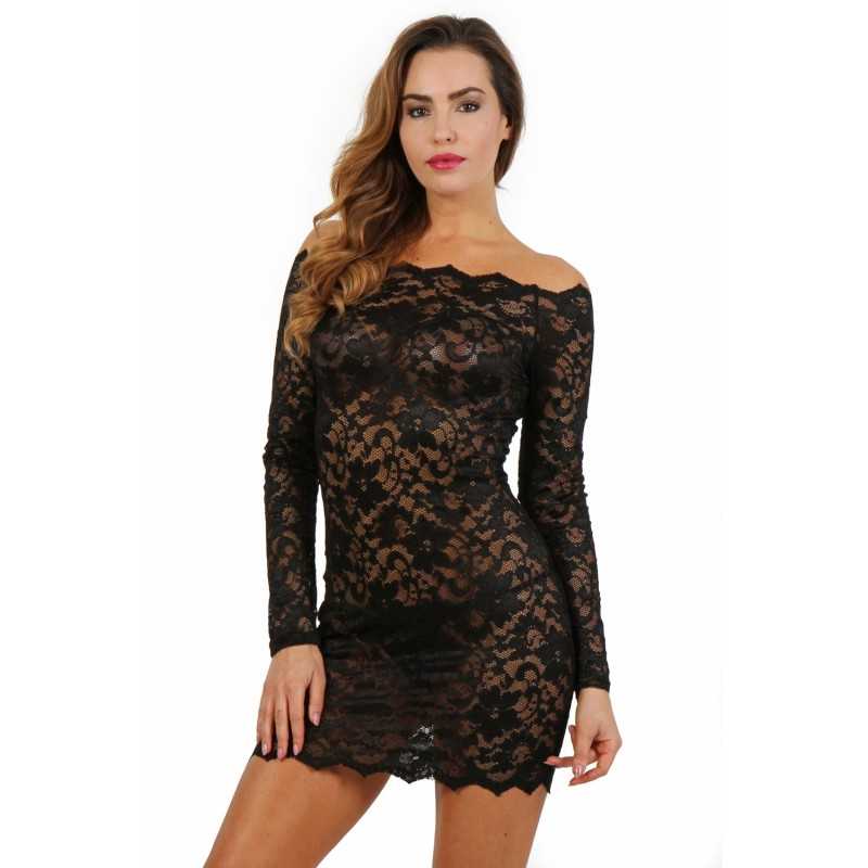 Prestaloveshop Robe Manches Longues en Dentelle Prestaloveshop Robe Manches Longues en Dentelle