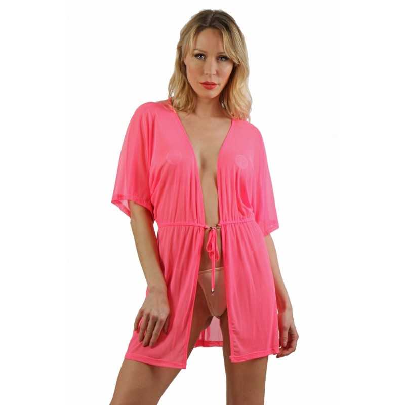 Prestaloveshop Déshabillé micro résille Taille élastique nouée Prestaloveshop Déshabillé micro résille Taille élastique nouée