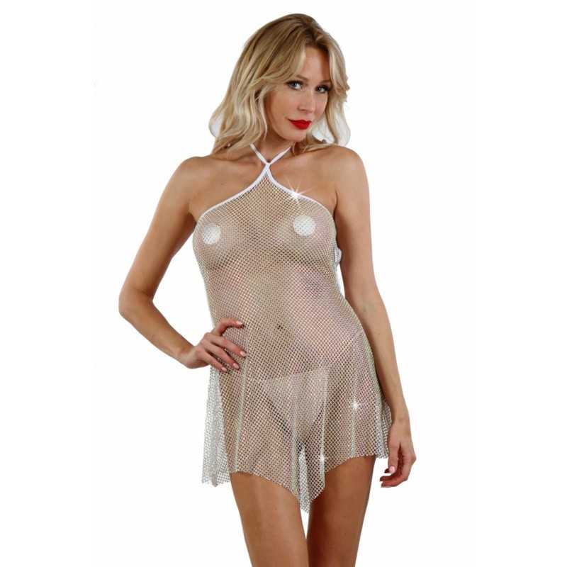 Prestaloveshop Robe Filet Strass Laçage Dos