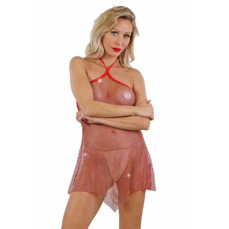 Prestaloveshop Robe Filet Strass Laçage Dos