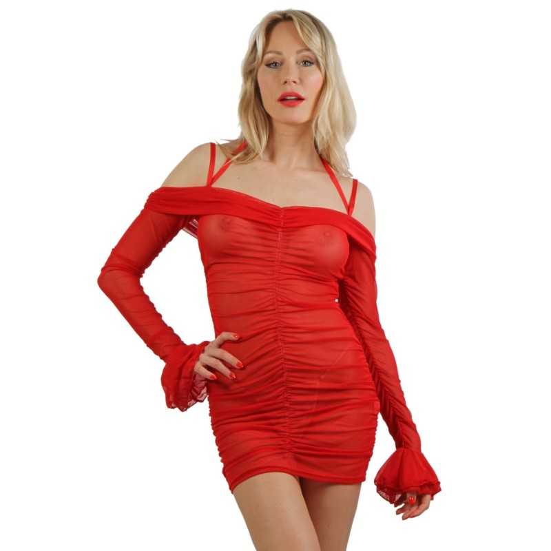 Prestaloveshop Robe Transparente Épaules Nues Manches Longues Prestaloveshop Robe Transparente Épaules Nues Manches Longues