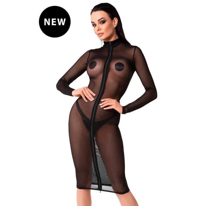 Prestaloveshop Robe Mi Longue Transparente Noire Zip Devant F347 Prestaloveshop Robe Mi Longue Transparente Noire Zip Devant F347