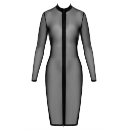 Prestaloveshop Robe Mi Longue Transparente Noire Zip Devant F347