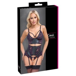 Prestaloveshop Somptueuse Guêpière Noire Dentelle Wetlook Et