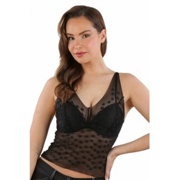 Prestaloveshop Top micro résille noire fin motifs