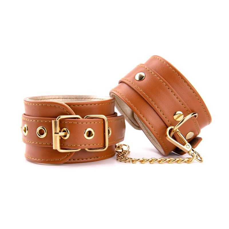 Prestaloveshop Menottes poignets simili cuir caramel