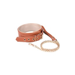 Prestaloveshop Collier et laisse simili cuir caramel