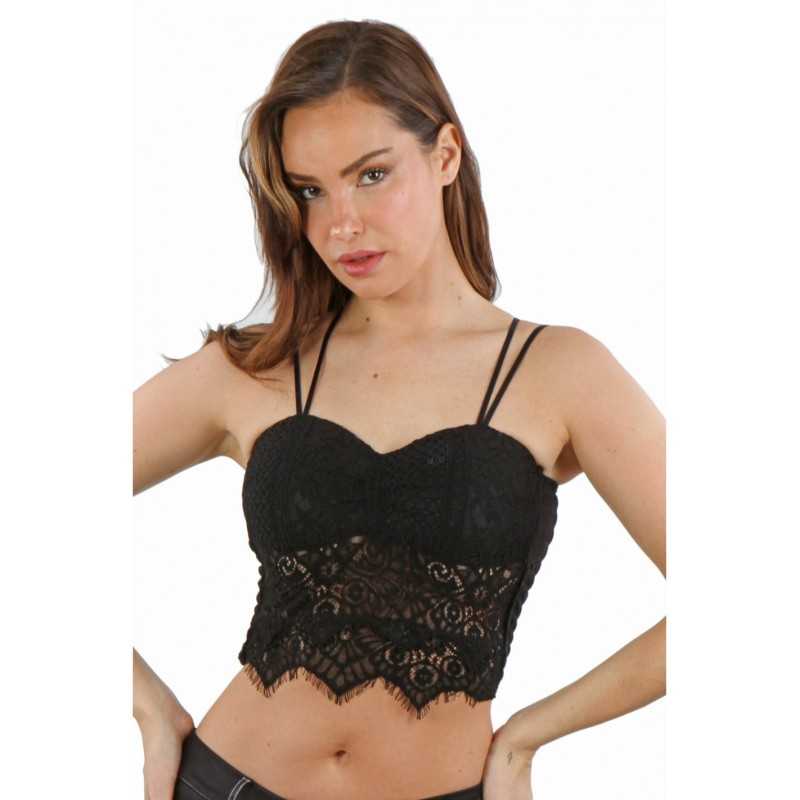 Prestaloveshop Top Dentelle Noire Dos Double Bretelles