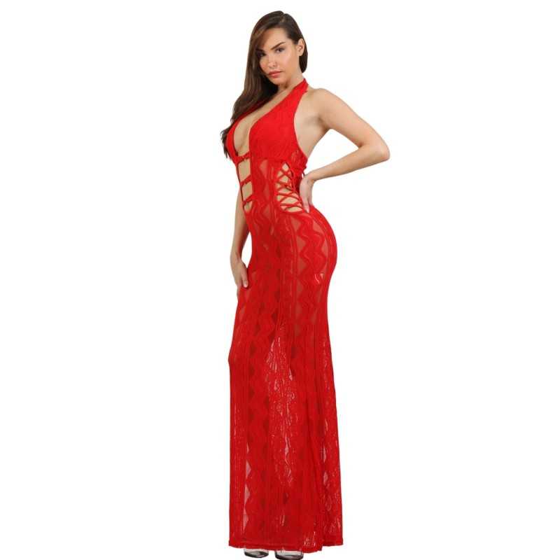 Robe Longue En Dentelle Large Décolleté