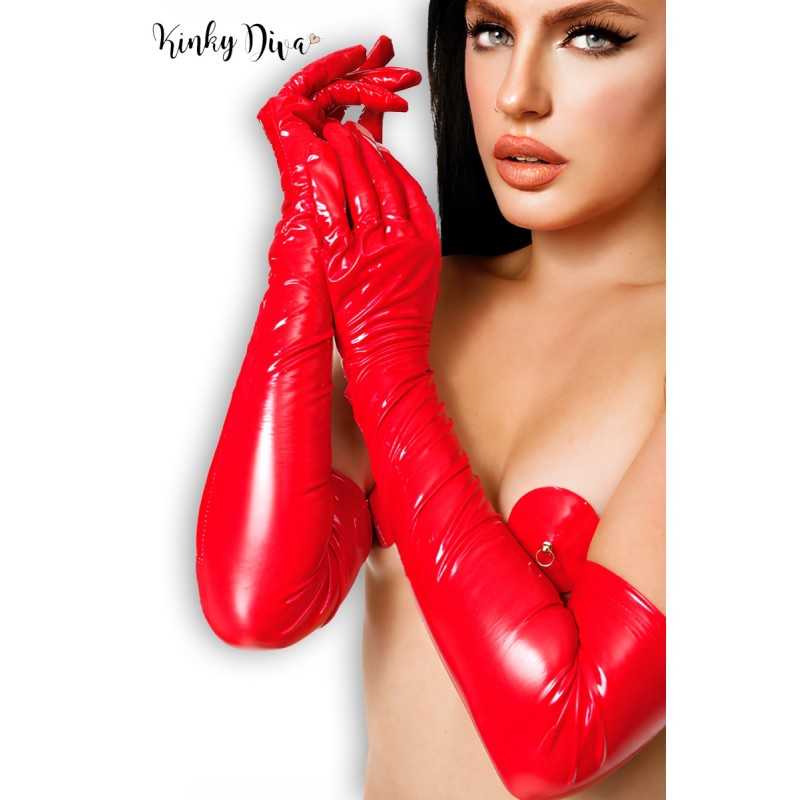 Longs gants wetlook effet vinyle rouge Longs gants wetlook effet vinyle rouge