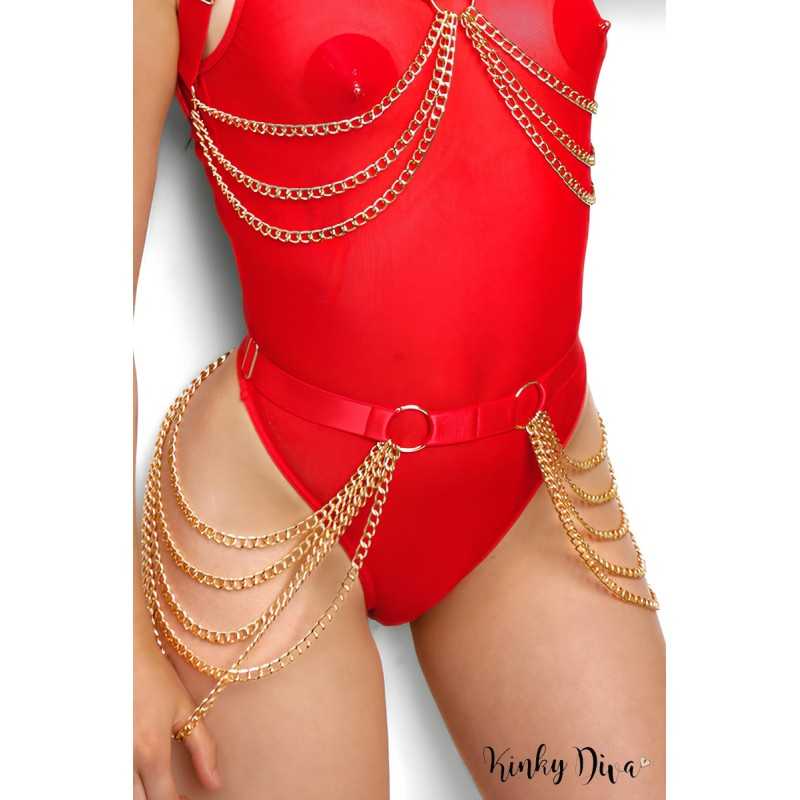 Harnais chaine de taille sangles élastiques rouge