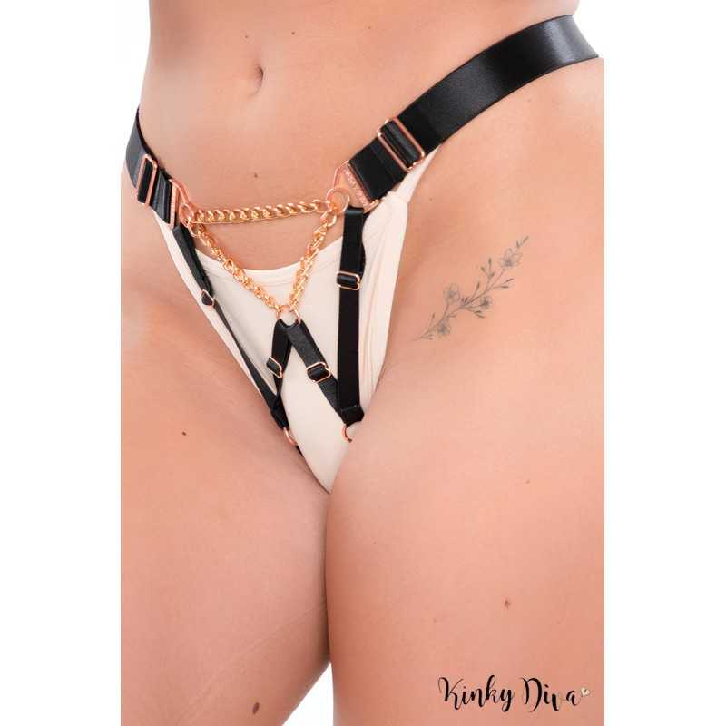 Harnais string sangles élastiques noires chaines dorées