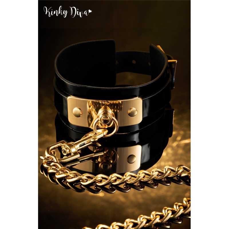 Collier Glossy & Laisse mousqueton doré