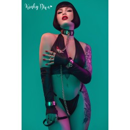 Collier noir plaque dorée & Laisse mousqueton doré Collier noir plaque dorée & Laisse mousqueton doré