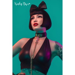 Collier noir plaque dorée & Laisse mousqueton doré Collier noir plaque dorée & Laisse mousqueton doré