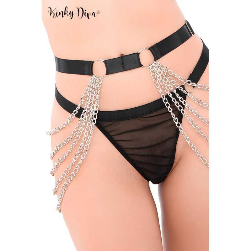 Harnais chaine de taille argentées sangles élastiques noires