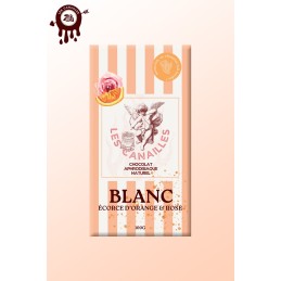 Tablette chocolat aphrodisiaque • Blanc, écorce d'Orange et Rose • 100g