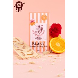 Tablette chocolat aphrodisiaque • Blanc, écorce d'Orange et Rose • 100g