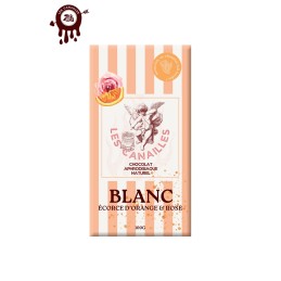 Tablette chocolat aphrodisiaque • Blanc, écorce d'Orange et Rose • 100g