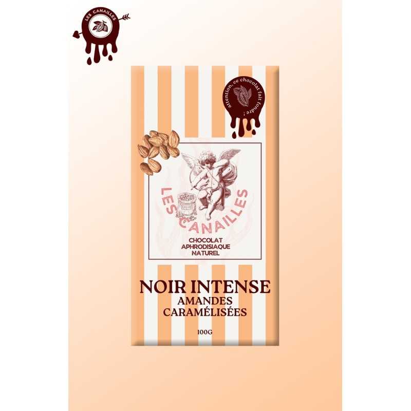 Tablette chocolat aphrodisiaque • Noir, Amandes caramélisées • 100g