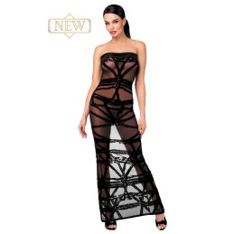 Robe longue moulante transparente flocage noir F358