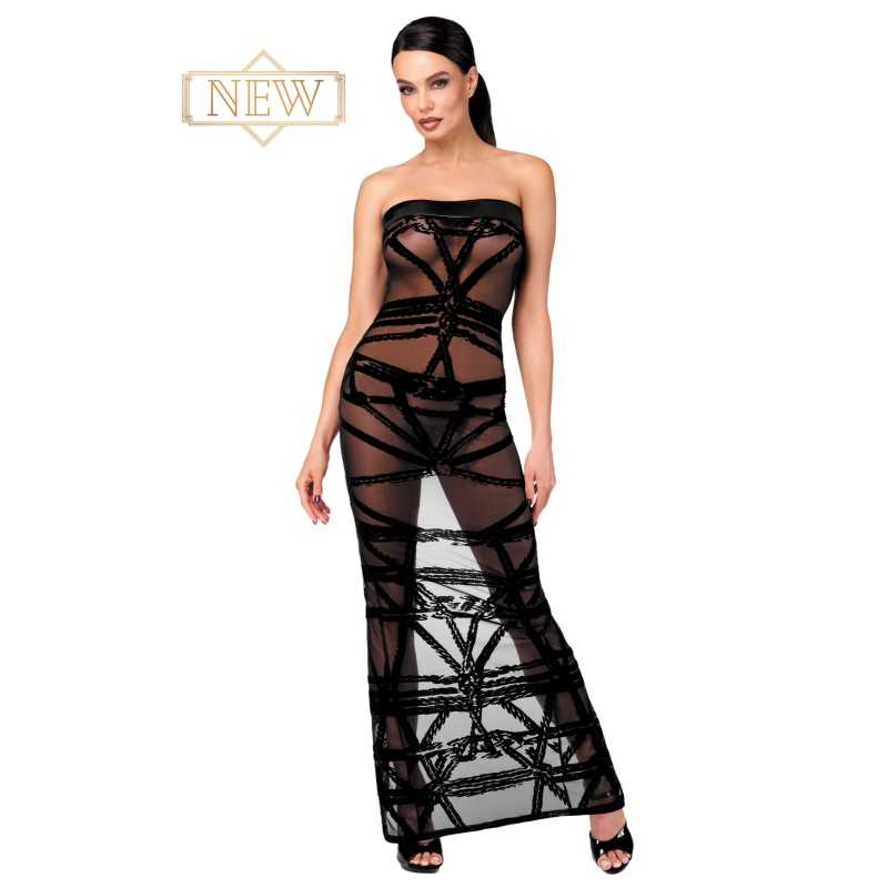 Robe longue moulante transparente flocage noir F358