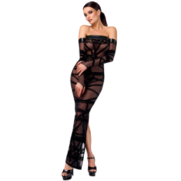 Robe longue moulante transparente flocage noir F358