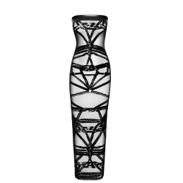 Robe longue moulante transparente flocage noir F358