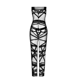 Robe longue moulante transparente flocage noir F358