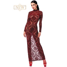 Robe longue dos nu transparente flocage brocard Bordeaux F383