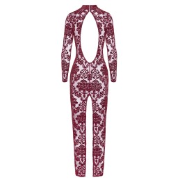 Robe longue dos nu transparente flocage brocard Bordeaux F383