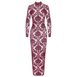 Robe longue dos nu transparente flocage brocard Bordeaux F383