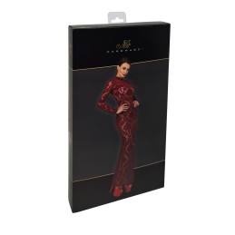 Robe longue dos nu transparente flocage brocard Bordeaux F383