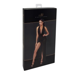 Robe longue micro résille argenté décolleté tombant noir F373 Robe longue micro résille argenté décolleté tombant noir F373