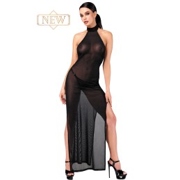 Robe longue micro résille argenté do nu noir F372