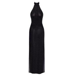 Robe longue micro résille argenté do nu noir F372 Robe longue micro résille argenté do nu noir F372