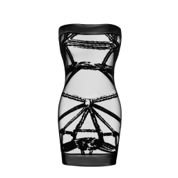 Robe courte moulante transparente flocage noir F359