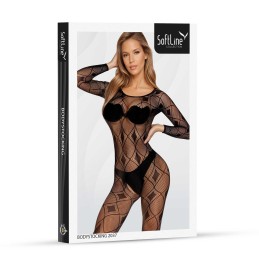 Bodystocking résille motifs losanges manches longues