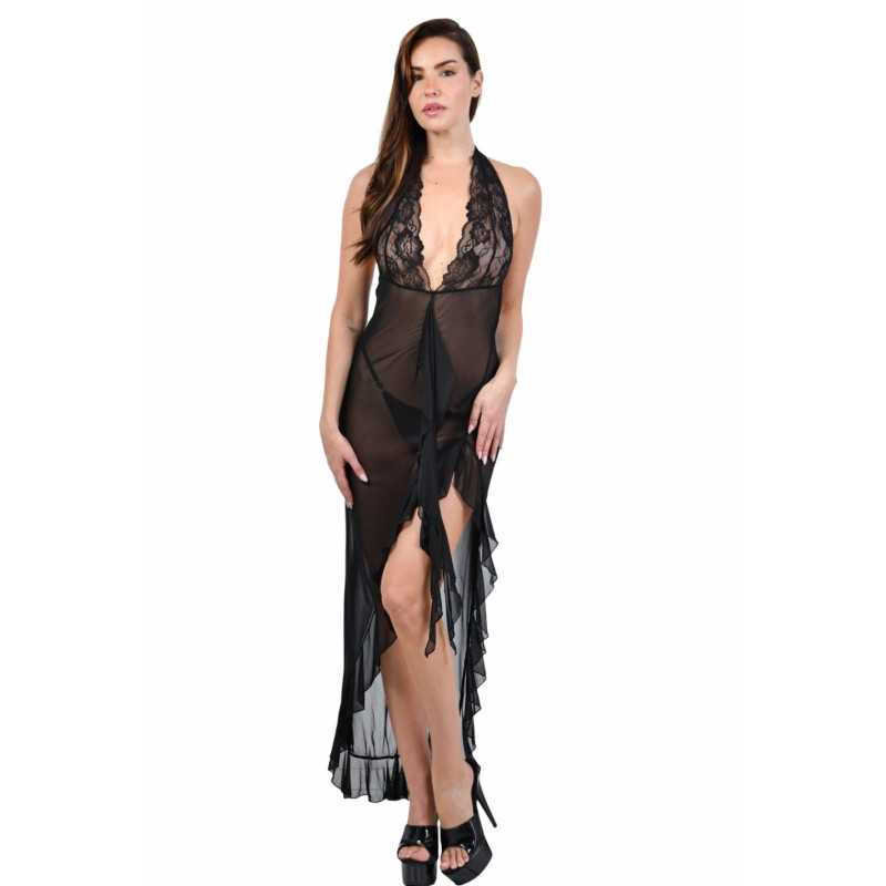 Robe longue dentelle voile dos nu