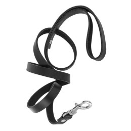 Prestaloveshop Collier Cuir Vernis Noir et Laisse