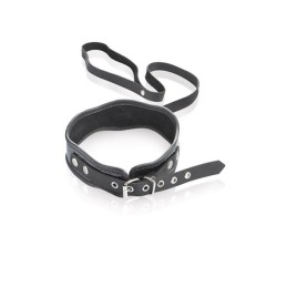 Prestaloveshop Collier Cuir Vernis Noir et Laisse
