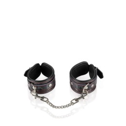Prestaloveshop Menottes Cuir Vernis Noir Coutures Rouges