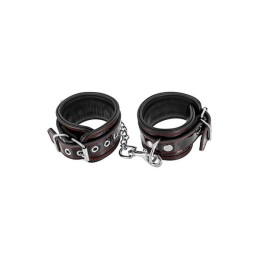 Prestaloveshop Menottes Cuir Vernis Noir Coutures Rouges